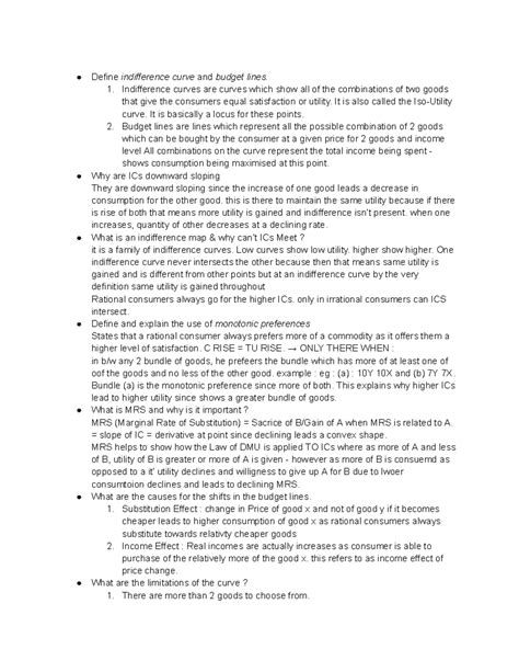 Curves microecons - Define indifference curve and budget lines. 1 ...