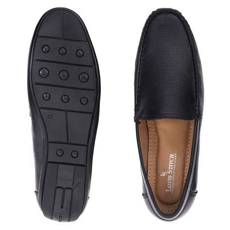 Buy LOUIS STITCH Men's Loafers Jet Black Premium Genuine Leather Casual ...