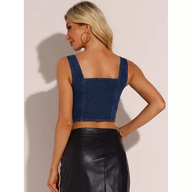 Denim Vest Top for Women's Sleeveless Square Neck Button Down Jean ...