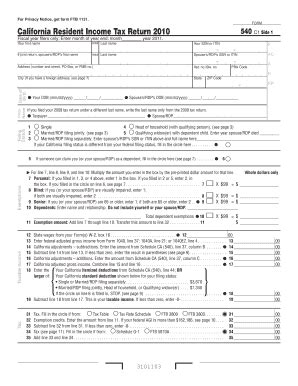 Fillable Online 2010 Form 540 -- California Resident Income Tax Return ...