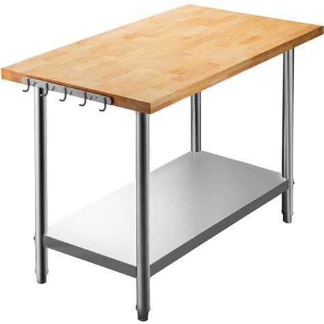 VEVOR Maple Top Work Table, Stainless Steel Kitchen Prep Table Wood, 36 ...