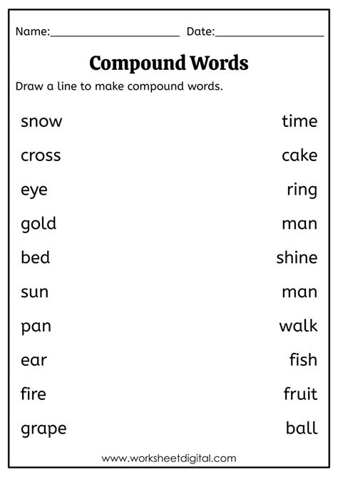 Compound Word Worksheet 的图像结果