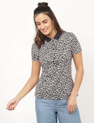 Pure Cotton Printed Polo Neck T-Shirt