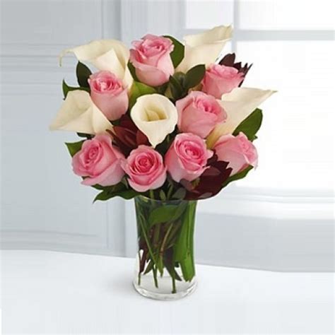 Buy lily and Pink Rose in Vase Online at Best Price | Od