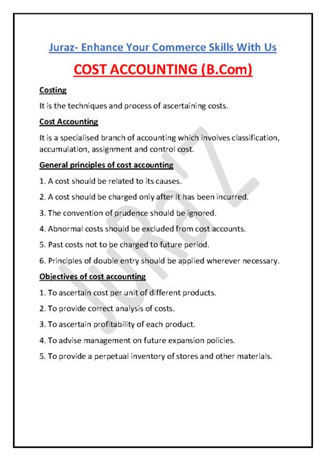 Cost Accounting: Comprehensive Short Notes for B.Com Students - Studocu