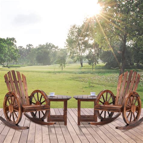 AHB 4 Pieces Patio Wood Rocking Chair Set, 2 Adirondack Outdoor Rocking ...