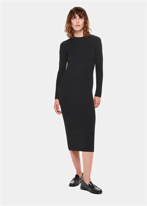 Black Ribbed Knitted Midi Dress | WHISTLES | Whistles UK