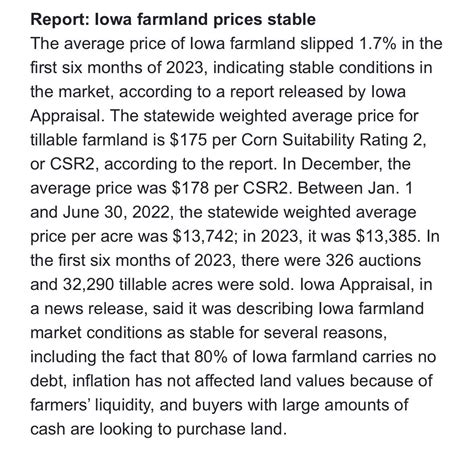 Stable farmland prices is good news for Iowa. 80% of farmland without ...