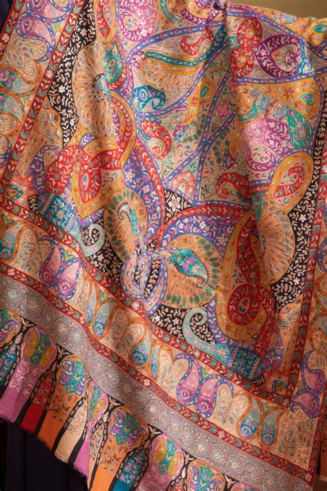 Pashtush Womens Pashmina Kalamkari Shawl, Hand Painted And Embroidered ...