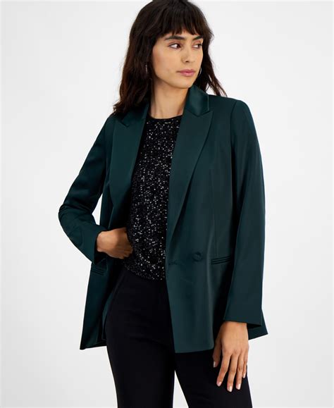 Bar Iii Women's Satin Notched Collar Double-breasted Blazer, Created ...