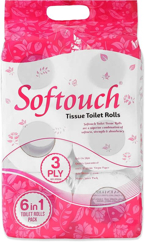 Softouch 3 Ply Toilet Paper Tissue Roll Pack of 6 (160 Sheets Per roll ...