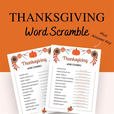 Free Printable Thanksgiving Word Scramble