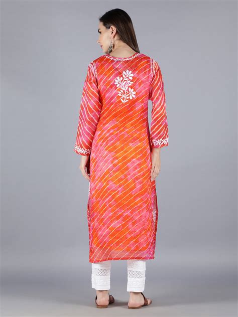 Seva Chikan Hand Embroidered Orange Cotton Kurta With Pant and Slip-SC
