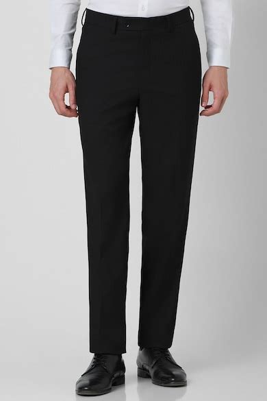 Buy Men Black Stripe Regular Fit Trousers Online - 960042 | Van Heusen