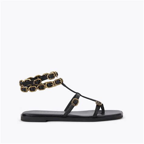REGENT FLAT GLADIATOR Black Leather Sandal by KURT GEIGER LONDON