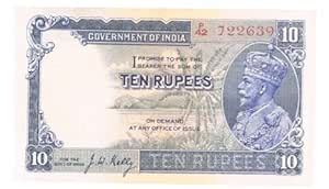 CURRENCY BAZAAR Rare British India King George V 10 Rupees JW Kelly ...