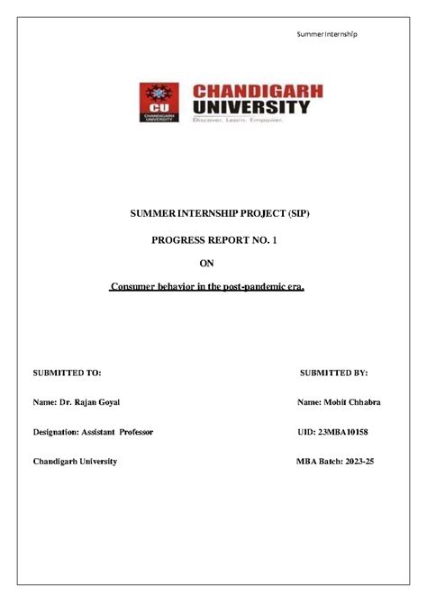 23 MBA 10158 Mohit Chhabra SIP Phase 1. - Summer Internship SUMMER ...