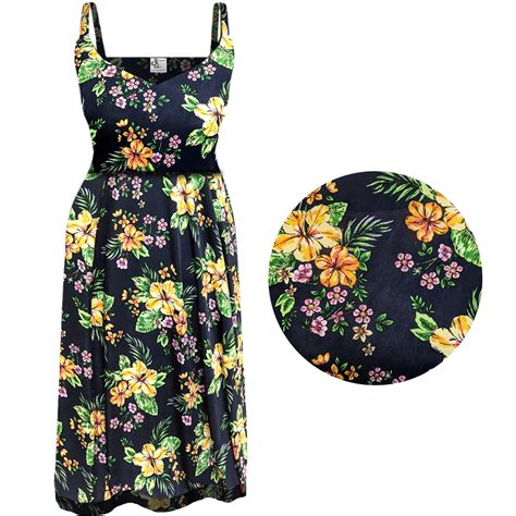 Plus Size Women's Black Floral Print Sun Dress