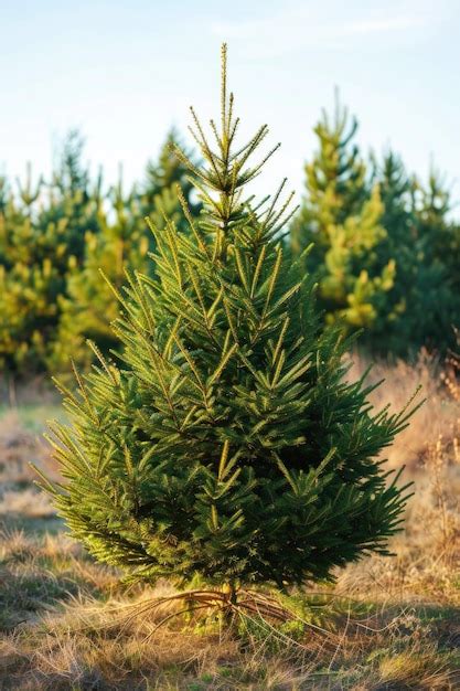 A lone pine tree standing in a vast field perfect for nature and ...