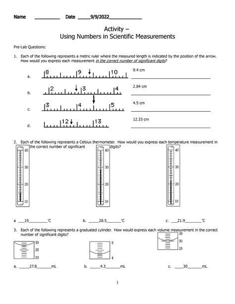 Part two - using numbers in scientific measurements - Activity ...