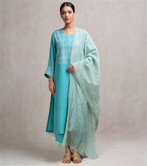 Embroidered Chanderi Kurta Set with Pants & Dupatta – Tulsi Online