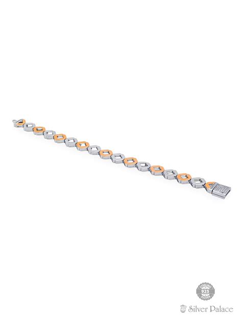 925 Sterling Silver 2 Tone Cz Bracelet For Gents Puya Collection ...