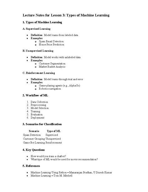 L Notes 3 - ML Applications: Types & Workflows - Studocu