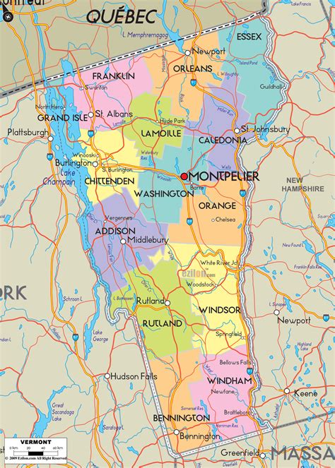 Physical Map Of Vermont