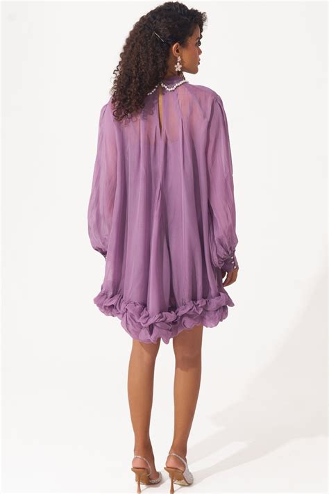 Organza Swing Dress with Embellished Collar and Balloon Hem – Western Era