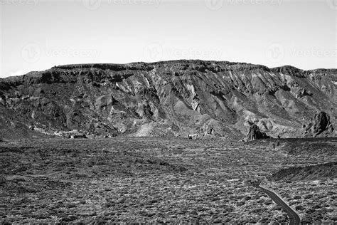 empty landscape with the Spanish peak volcanoes on Tenerife, Canary ...