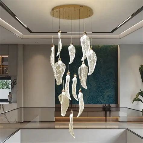 Hdc 12 Lights Luxury Decor Leaf Design Acrylic Ceiling Long Spiral Lam
