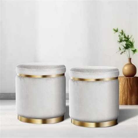 ARTIQUO Velvet Ottoman Stool, Round Tufted, 2 Piece, for Living Room ...