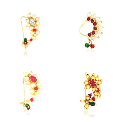 Buy MEENAZ Traditional Pearl Jewellery Combo Gold pierced Maharashtrian ...