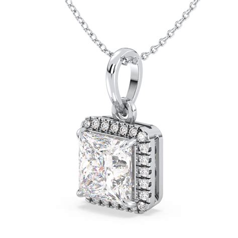 AZALEA HALO PRINCESS CUT LAB GROWN DIAMOND SOLITAIRE PENDANT, GOLD ...