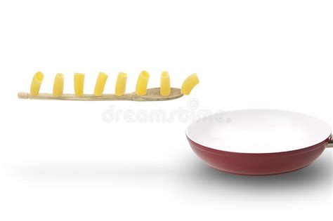 Italian Pasta on Wooden Spoon into a Pan Stock Photo - Image of wooden ...