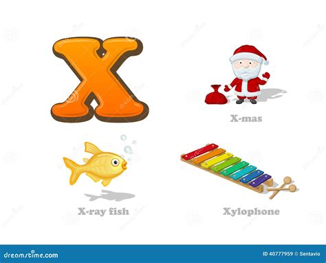ABC Letra Los Iconos Divertidos Del Niño De X Fijados: Navidad, Pescado ...