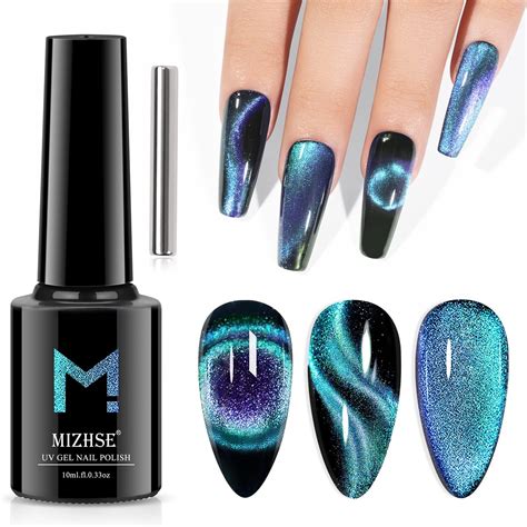 Amazon.com : MIZHSE 9D Cat Eye Gel Nail Polish 10ml, Holographic Galaxy ...