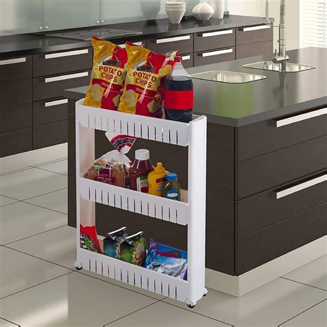 KRIZER Plastic 3 Tier Space Saving Storage Organizer Slim Rack Shelf ...