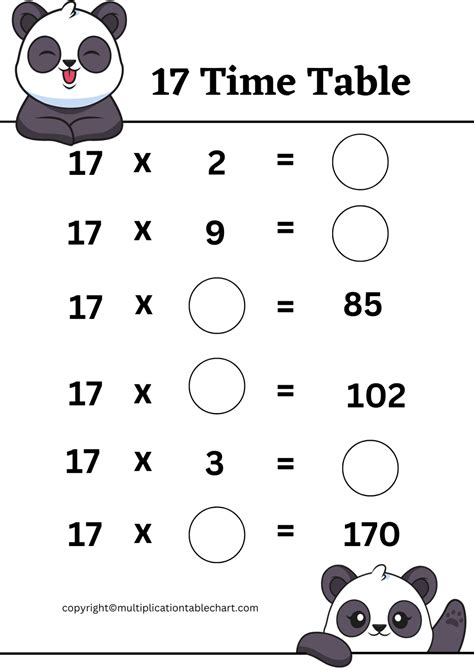 17 Times Table Worksheet [17 Multiplication Table] Free PDF