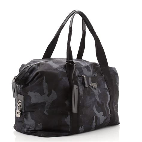 Prada Weekend Duffle Bag Printed Tessuto with Saffiano Large Black 75951298