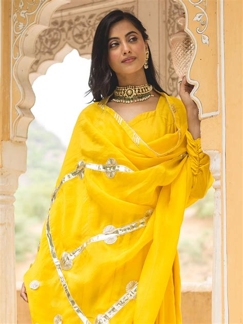 Yellow Muslin Silk Anarkali Suit With Gota Work Dupatta – Suti Rang
