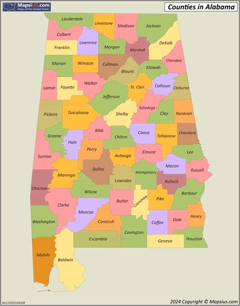 Alabama County Map - List of counties in Alabama - MapsiUS.com