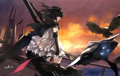 Wallpaper girl, sunset, bird, ship, art, swd3e2, pixiv fantasia fall ...