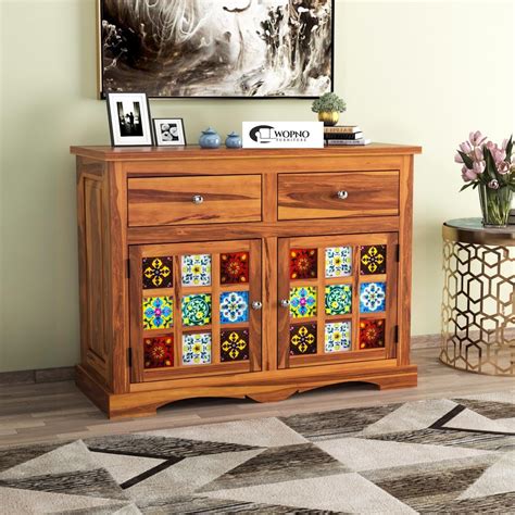 Wopno Furniture Solid Sheesham Wood Sideboard Cabinet with Drawer for ...