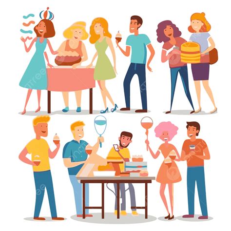 Gathering Clipart Group Of Different People Having Fun In Party Flat ...