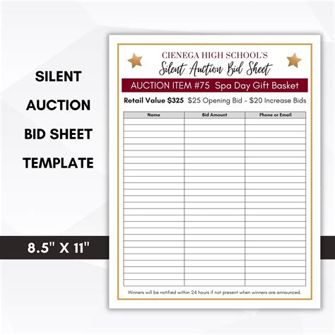 Free Printable Silent Auction Bid Sheet - Calendar Productivity Hacks