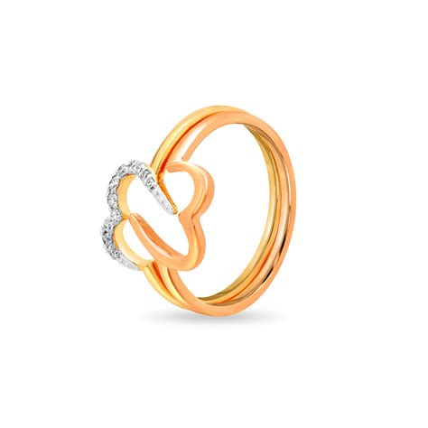 14KT Yellow and Rose Gold Connected Hearts Diamond Ring