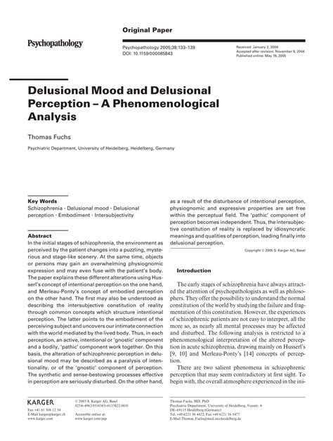 (PDF) Delusional Mood and Delusional Perception – A Phenomenological Analysis