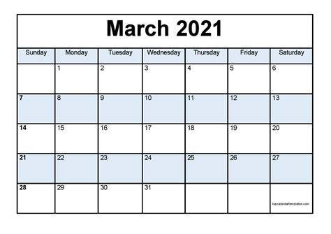 March Calendar 2021 Printable - Printable Word Searches