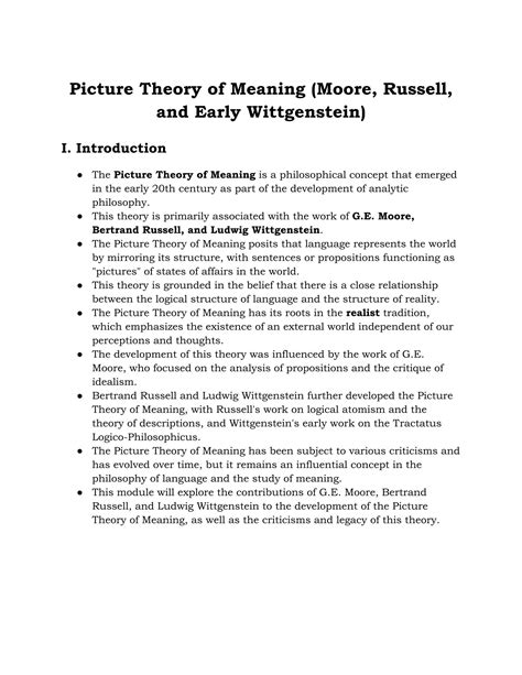 SOLUTION: Picture theory of meaning moore russell and early ...